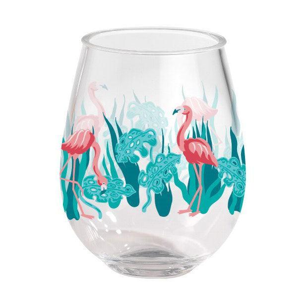 Lolita Flamingo 15oz Stemless Wine Glasses - Set of 2 Merritt International Indigo Pool Patio BBQ