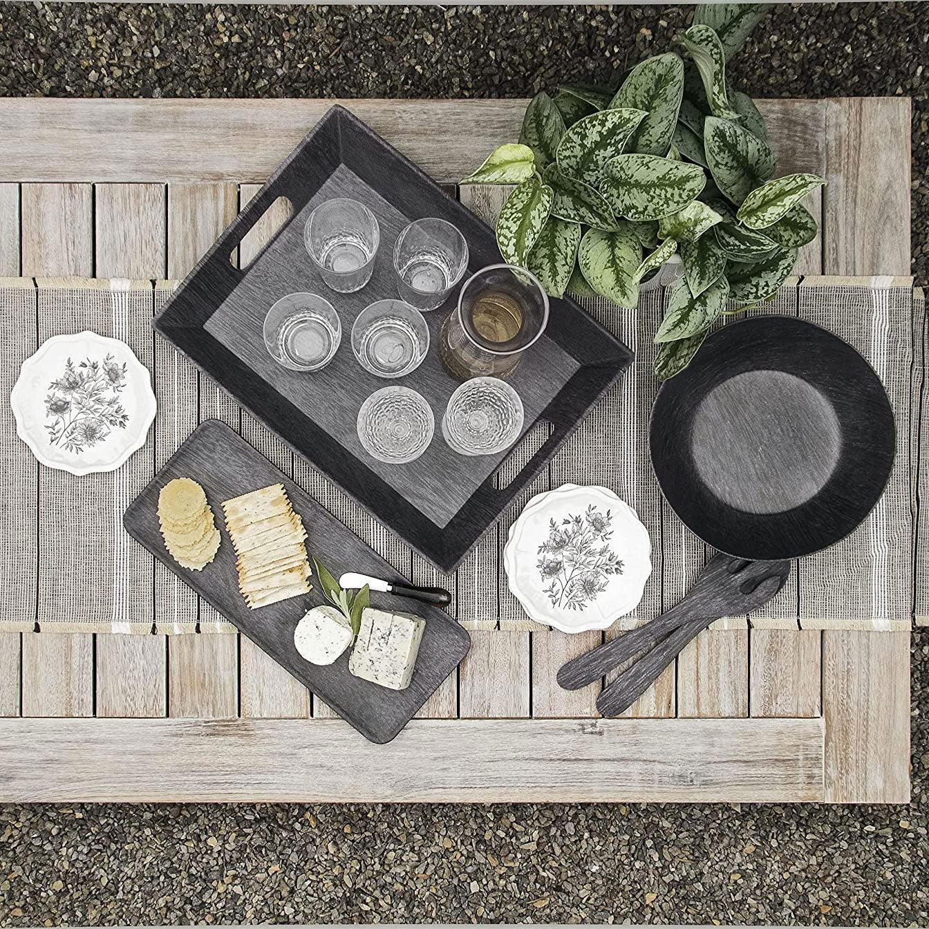 Faux Real Blackened Wood Low Bowl TarHong Indigo Pool Patio BBQ