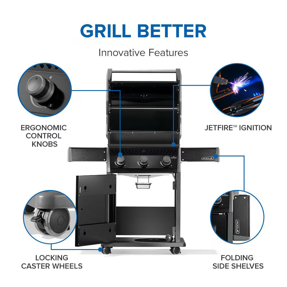 Rogue 425 NG Grill, Black with cast iron grates - Indigo Pool Patio BBQ