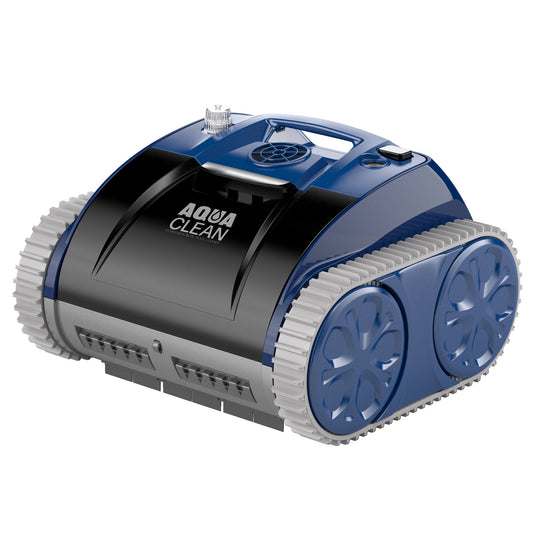 Robotic pool cleaner with 'Aqua Clean' branding on a white background
