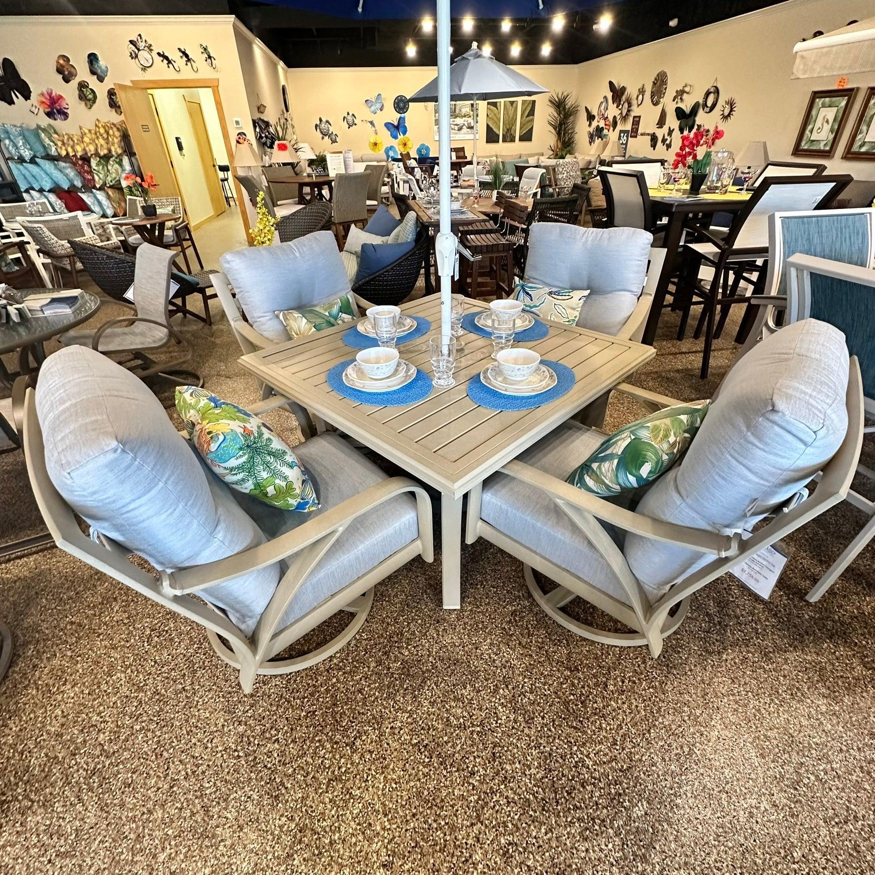 Tropitone Andover Cushion Dining Set Outdoor Furniture – Indigo