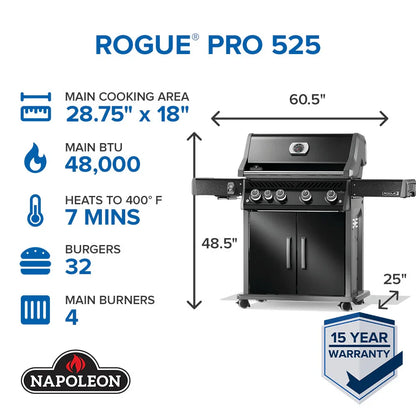 Rogue® PRO 525 SIB LP Gas Grill with Infrared Side Burners, Black