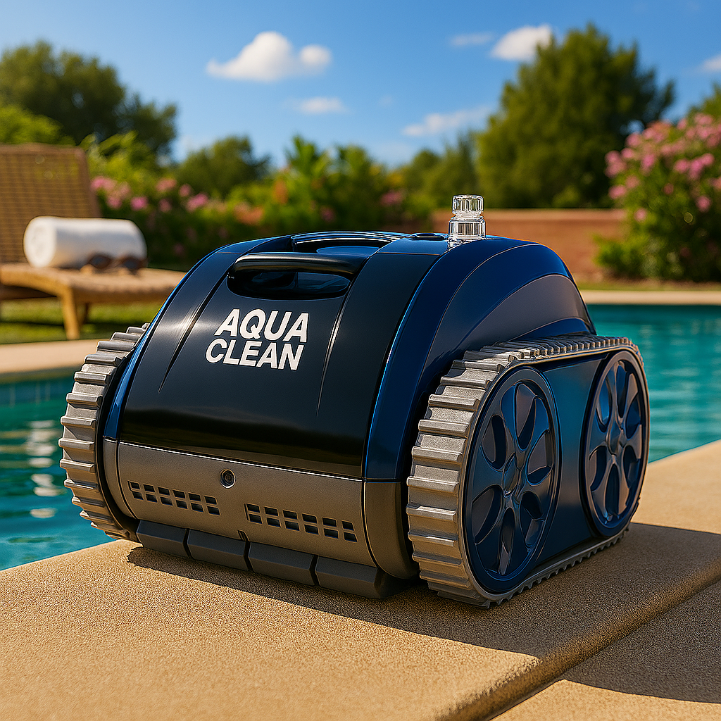 AquaClean AC1500 PRO Cordless Robotic Pool Cleaner on a pool deck 