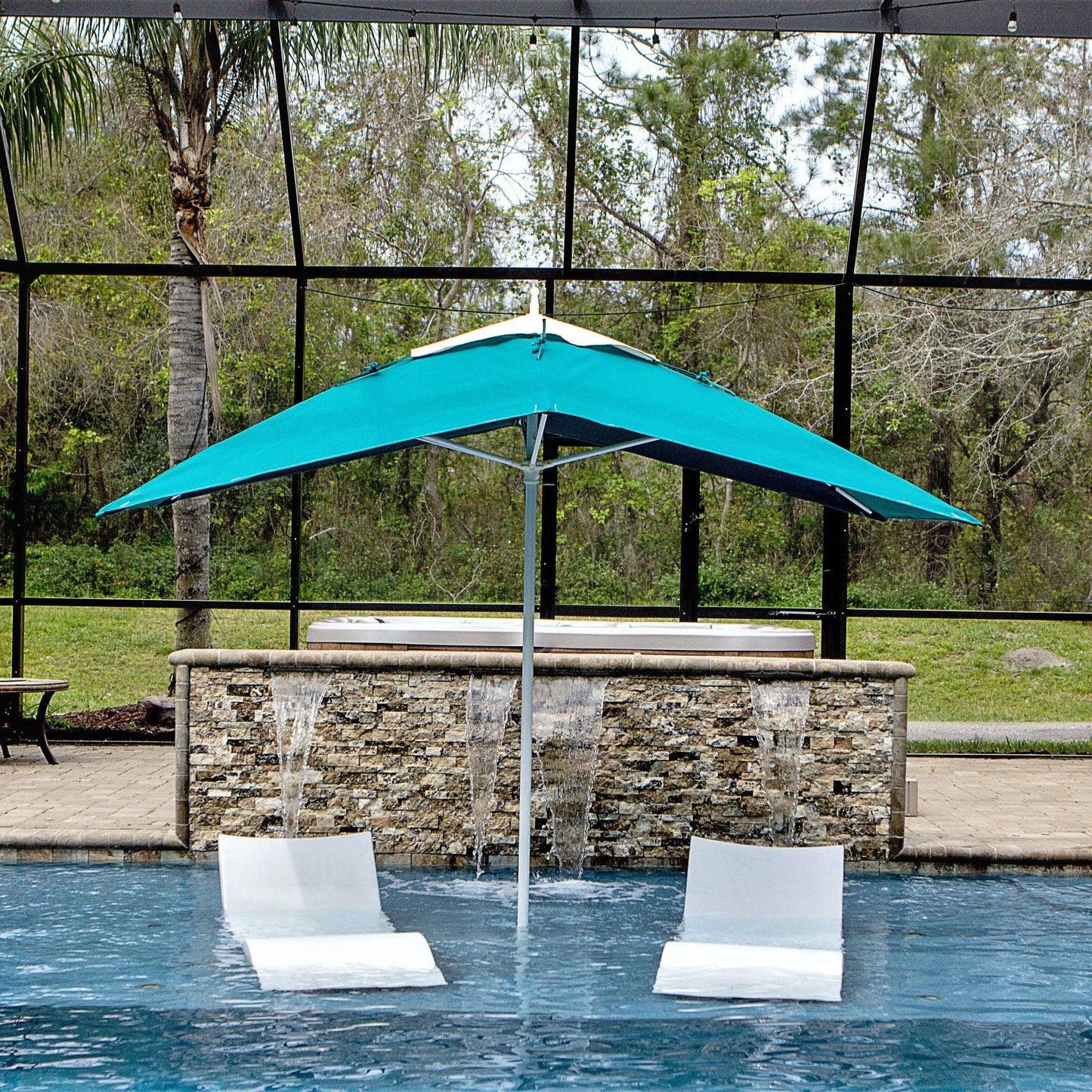 5' x 7' Mandarin Square Umbrella Fiberlite Umbrella Indigo Pool Patio BBQ