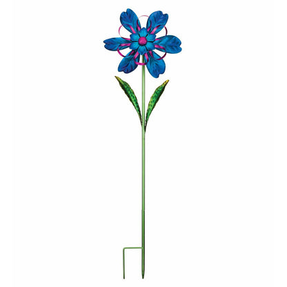 Blue Ribbon Flower Wind Spinner Stake Regal Indigo Pool Patio BBQ