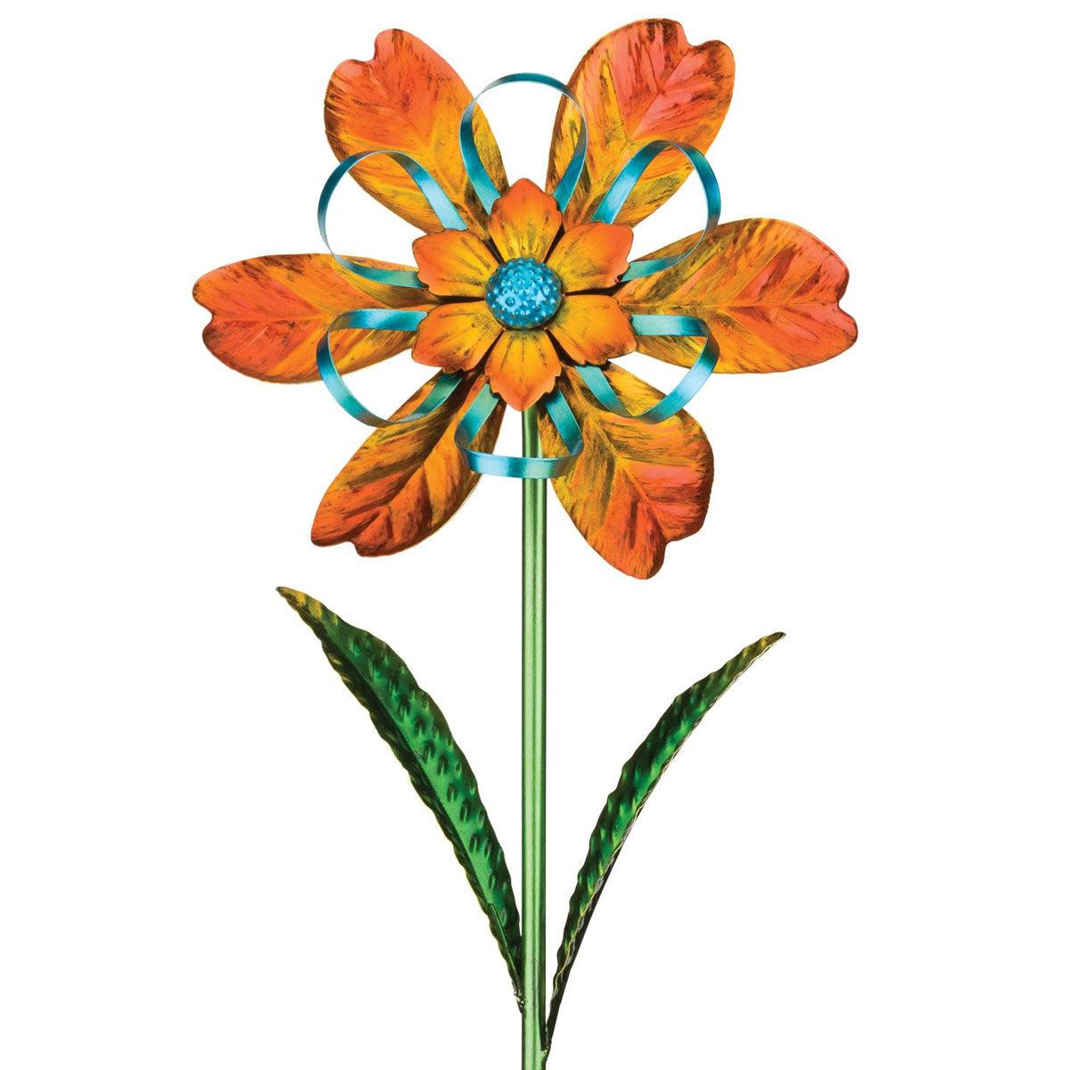 Orange Ribbon Flower Wind Spinner Stake Regal Indigo Pool Patio BBQ