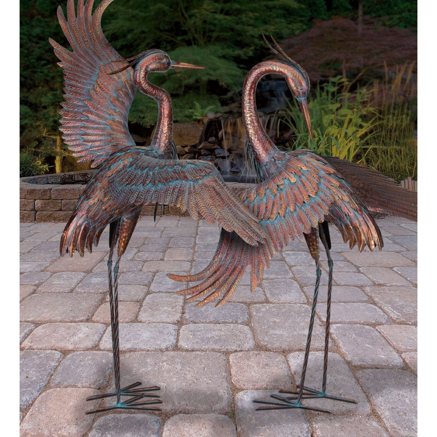 Dancing 48" Copper Patina Heron Regal Indigo Pool Patio BBQ