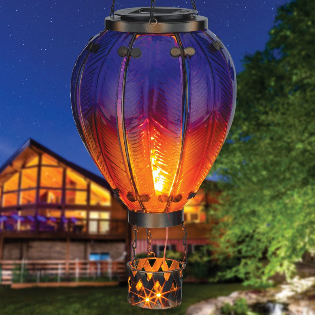 Purple Large Hot Air Balloon Solar Lantern Regal Indigo Pool Patio BBQ