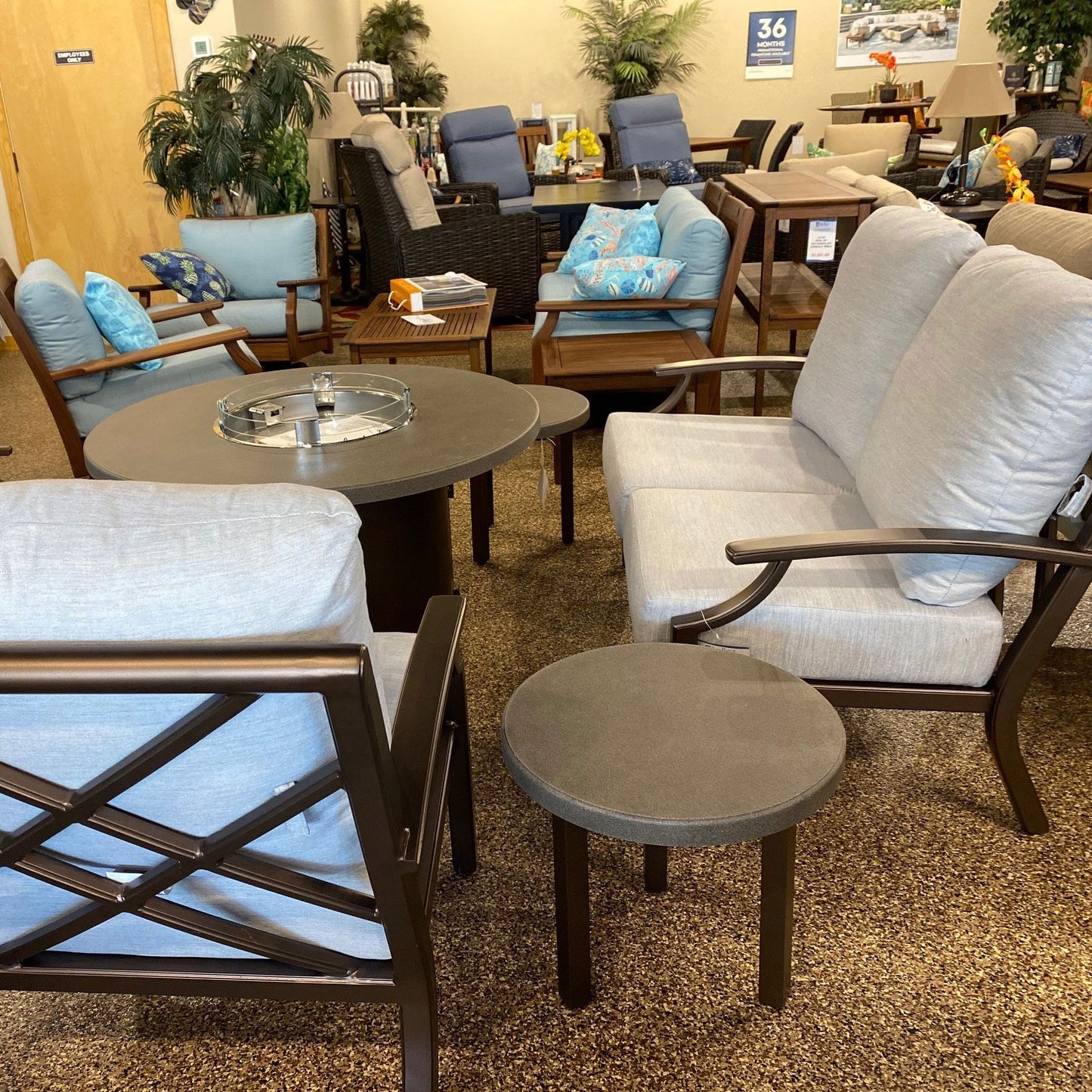 Tropitone Marconi Cushion Lounge & Fire Table Set Tropitone Indigo Pool Patio BBQ