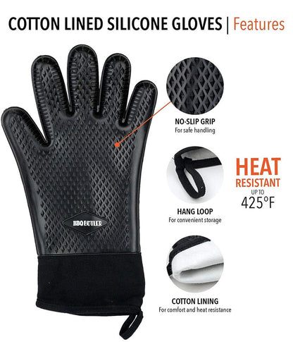 BBQ Butler Heat Resistant Silicone Cotton Lined Gloves Bear Paws Indigo Pool Patio BBQ