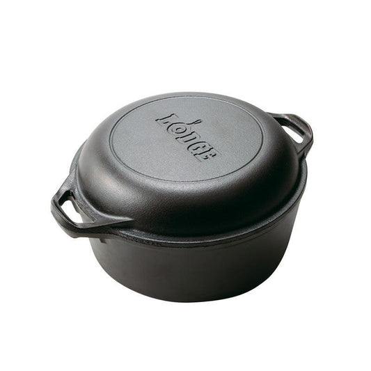 Lodge 5 Quart Cast Iron Double Dutch Oven Lodge Indigo Pool Patio BBQ