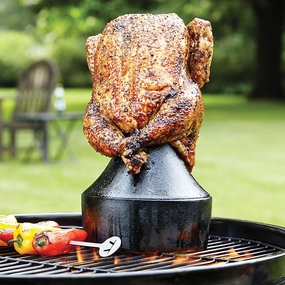 Cast Iron Beer Can Chicken Holder Garlic Roaster Outset Indigo Pool Patio BBQ