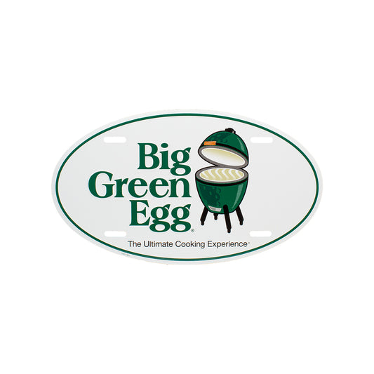Big Green Egg Oval Stamped Aluminum Logo Sign - White Big Green Egg Indigo Pool Patio BBQ