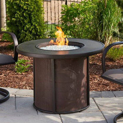 Brown Stonefire Round Gas Fire Pit Table Outdoor Greatroom Indigo Pool Patio BBQ