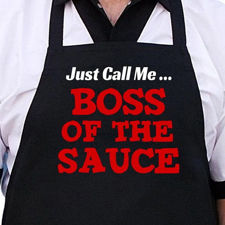 Funny Grilling Apron Boss Of The Sauce Black Barbecue Apron The Funny Apron Company Indigo Pool Patio BBQ