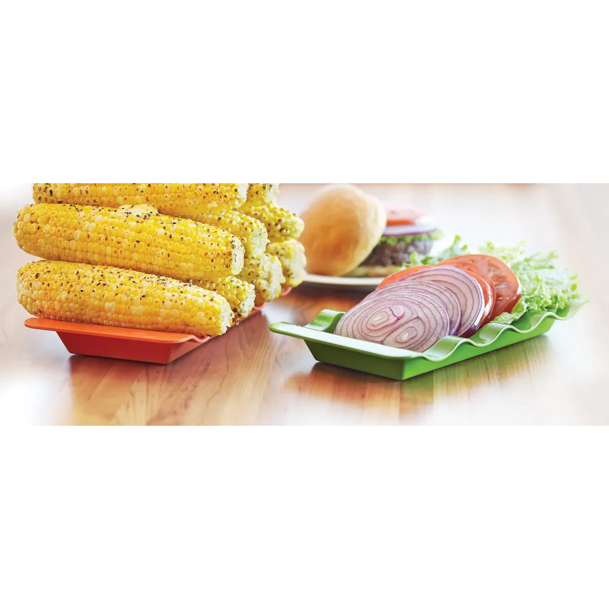 Corn Stacker & Condiment Tray Outset Indigo Pool Patio BBQ