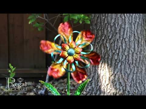 Orange Ribbon Flower Wind Spinner Stake - Indigo Pool Patio BBQ