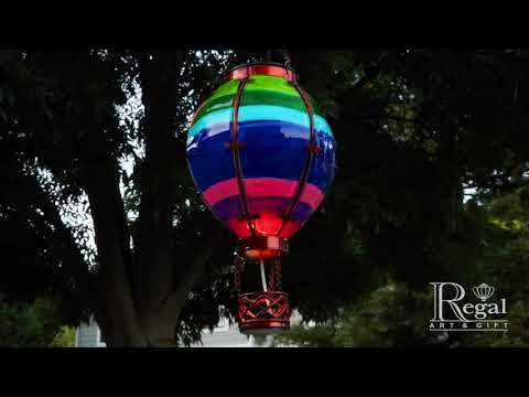 Striped Hot Air Balloon Solar Lantern - Indigo Pool Patio BBQ