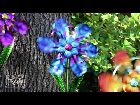Blue Ribbon Flower Wind Spinner Stake - Indigo Pool Patio BBQ