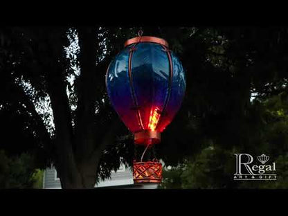 Blue Hot Air Balloon Solar Lantern - Indigo Pool Patio BBQ