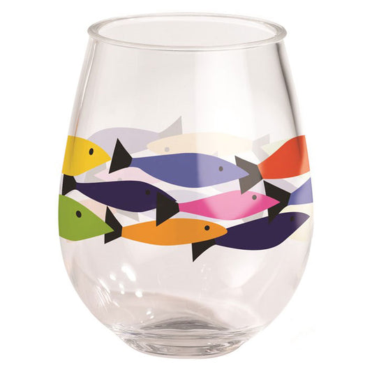 Rainbow Fish 15 oz Stemless Wine Glass Merritt International Indigo Pool Patio BBQ