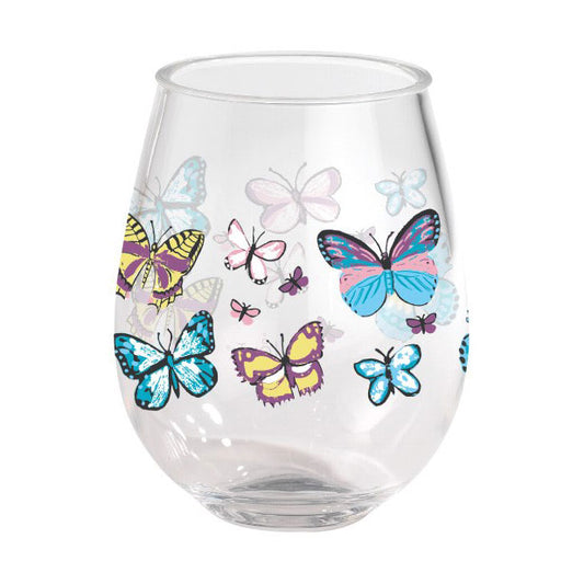 Lolita Butterfly 15oz Stemless Wine Glasses - Set of 2 Merritt International Indigo Pool Patio BBQ