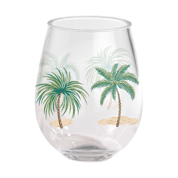 Lolita Palm Tree 15oz Stemless Wine Glass - Set of 2 Merritt International Indigo Pool Patio BBQ