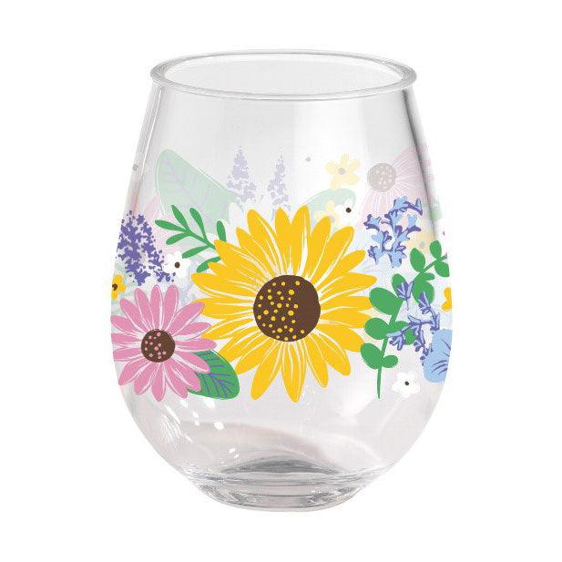 Lolita Wildflower 15oz Stemless Wine Glasses - Set of 2 Merritt International Indigo Pool Patio BBQ