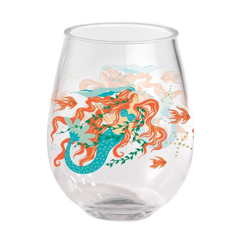 Lolita Mermaid 15oz Stemless Wine Glasses - Set of 2 Merritt International Indigo Pool Patio BBQ