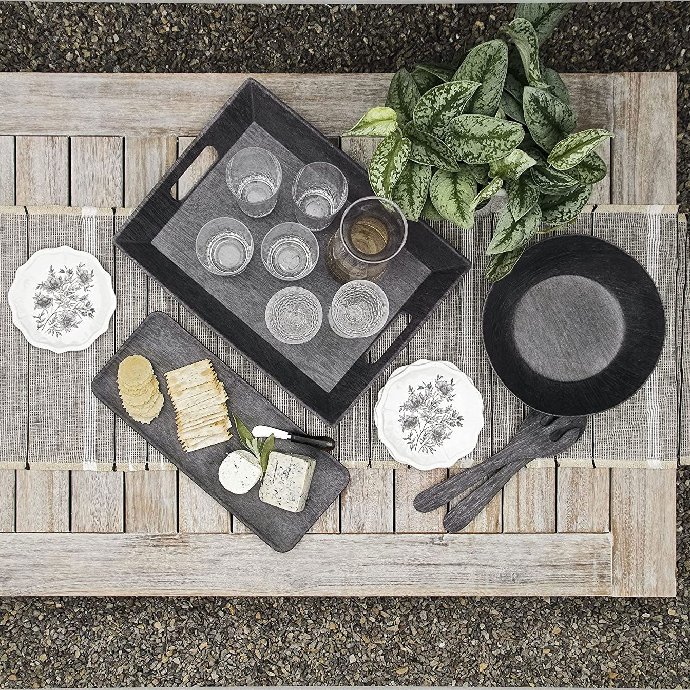 Faux Real Blackened Wood 10.5" Dinner Plate TarHong Indigo Pool Patio BBQ