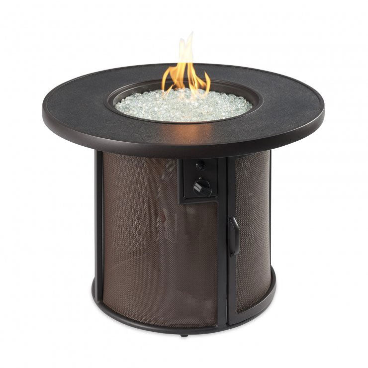 Brown Stonefire Round Gas Fire Pit Table Outdoor Greatroom Indigo Pool Patio BBQ